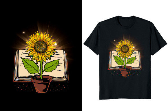 Book & Sunflower Graphics for T-Shirt Designs