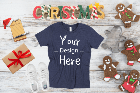Christmas Heather Navy T-shirt Mockup: Graphics & T-Shirts