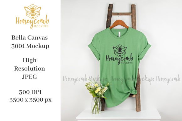 Hanging Bella Canvas 3001 Leaf Mockup Graphics